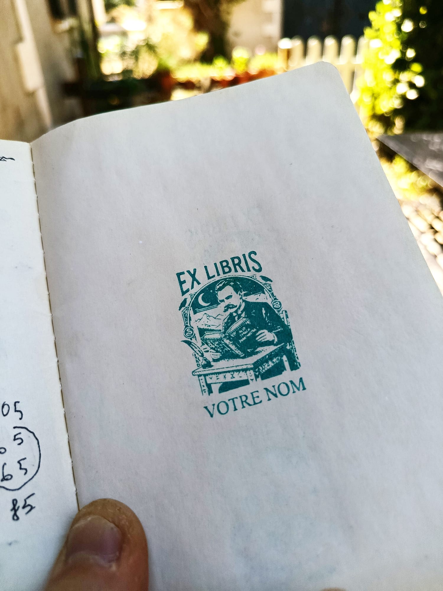 tampon encreur caoutchouc Ex Libris monté sur bloc en bois