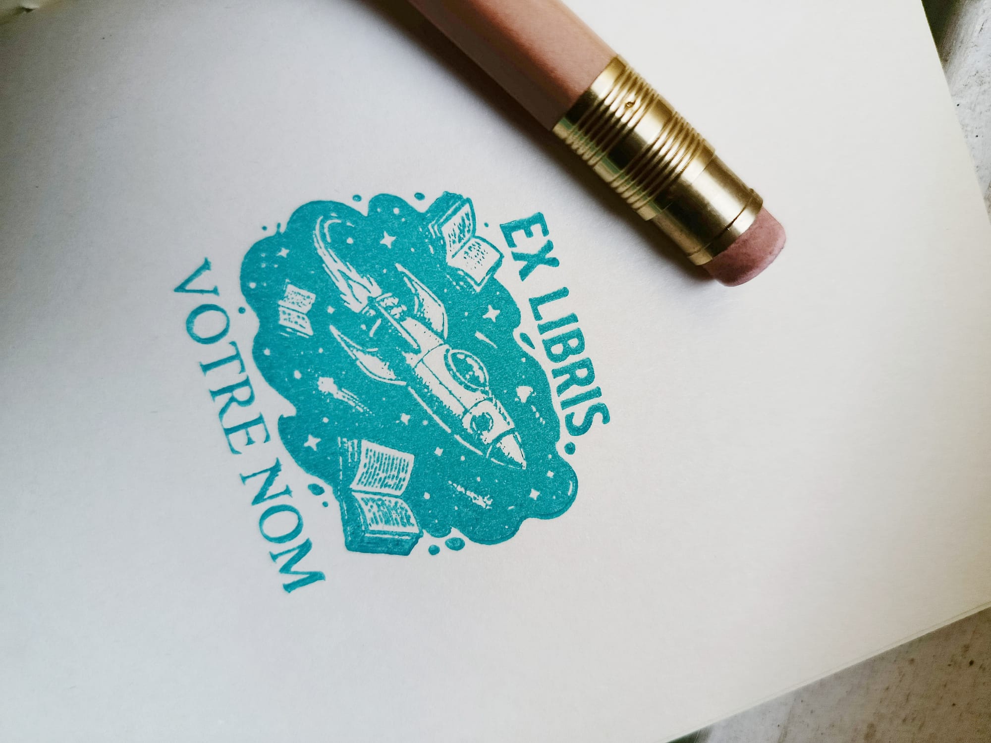 Tampon encreur en caoutchouc Ex Libris fusée dans l'espace